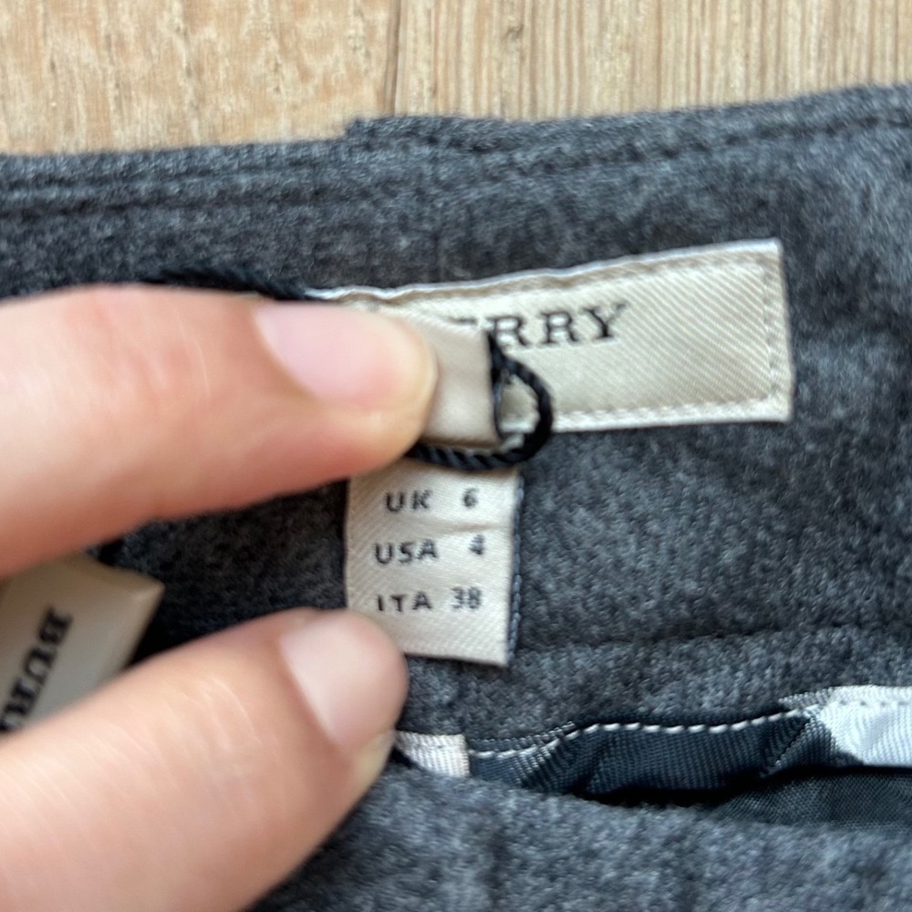 NWT Burberry High Waisted Trousers Women 4 Grey Wool Wide Leg Pants Preppy - Picture 13 of 16